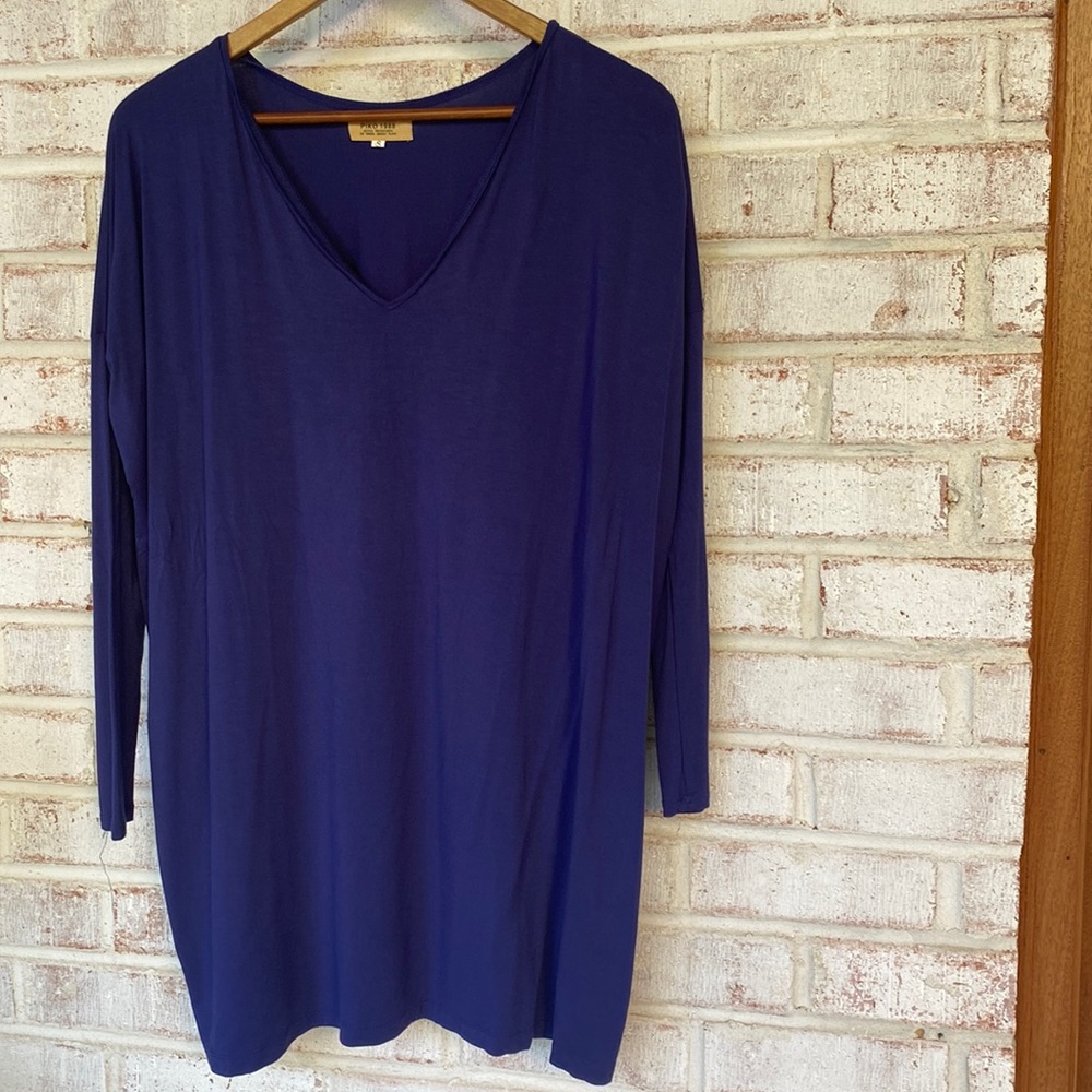 Navy blue drop shoulder 3/4 sleeve t-shirt tunic - bamboo fabric